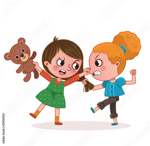 Two Girls Fighting. (Vector illustration)