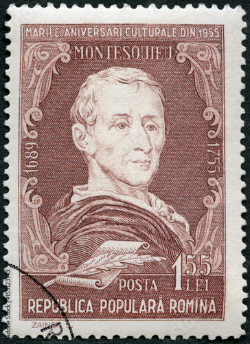 ROMANIA - 1955: shows Charles-Louis de Secondat, Baron  Montesquieu (1689-1755), philosopher, series Portraits photo