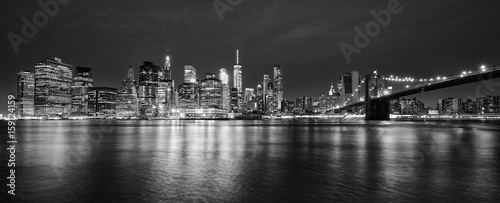 Black and white panoramic photo of Manhattan at night, New York City, USA. photo