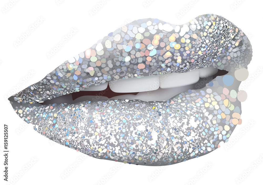 Naklejka premium Silver Lips with Glitters - Isolated and Detailed Background Element, Vector Illustration.