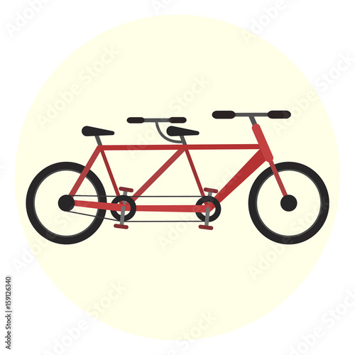 Flat vector red tandem bike icon, bicycle for couple, ecological city transport