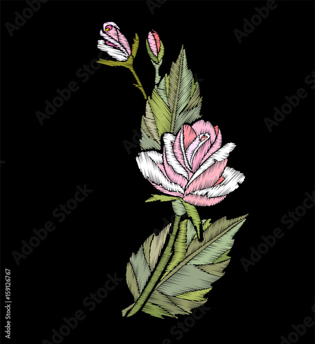 Bild auf Leinwand Embroidery rose flowers.