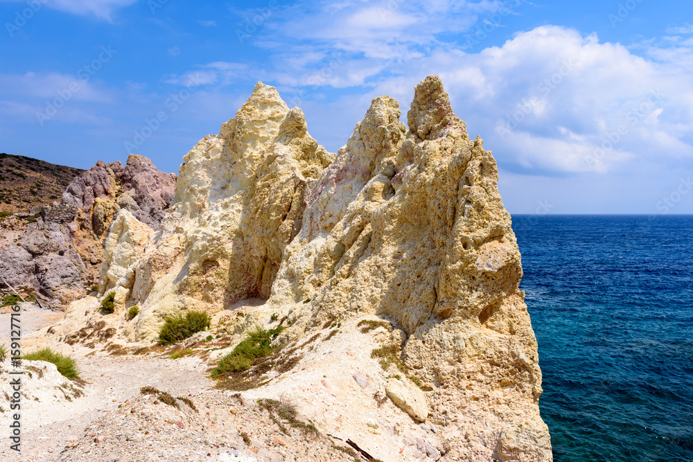 Scenic rock formation, Firopotamos Bay. Milos, Cyclades Islands, Greece Scenic rock formation, Firopotamos Bay. Milos, Cyclades Islands, Greece