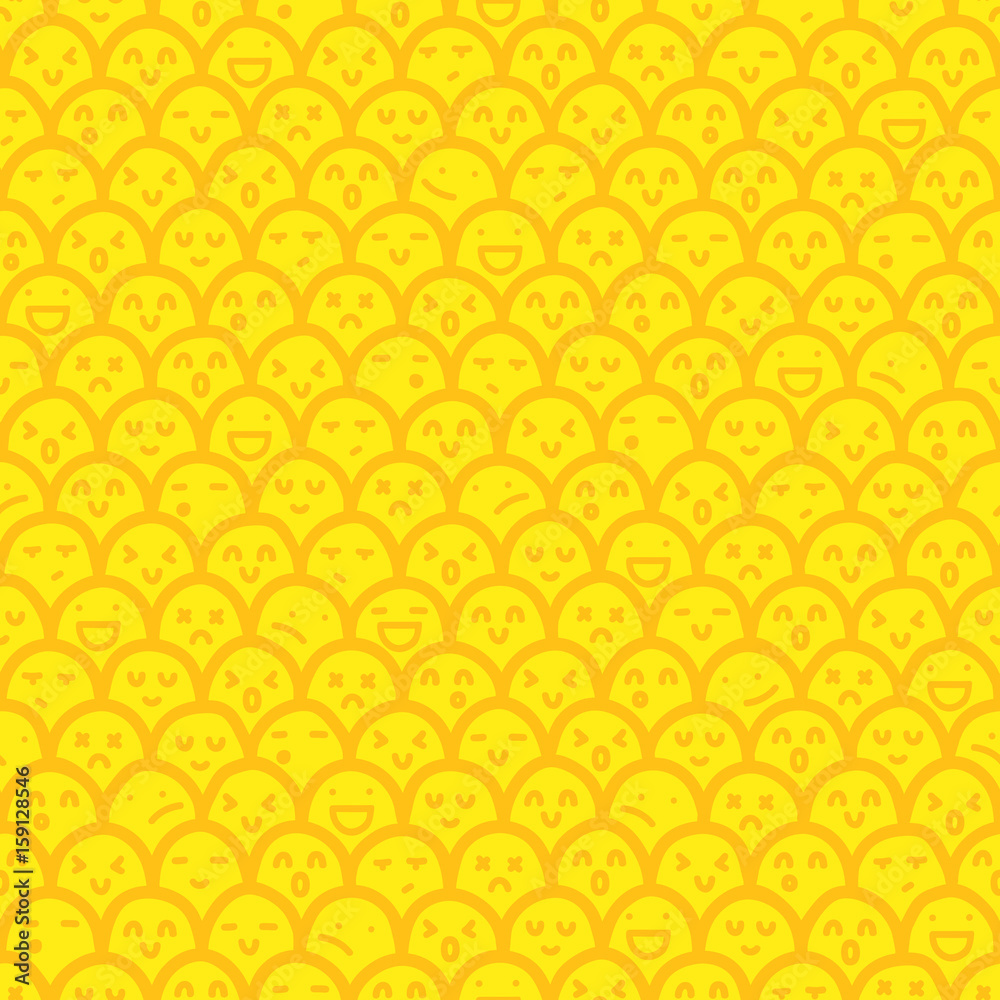 Hand drawn doodle style face emotions seamless vector pattern yellow Hand drawn doodle style face emotions seamless vector pattern yellow