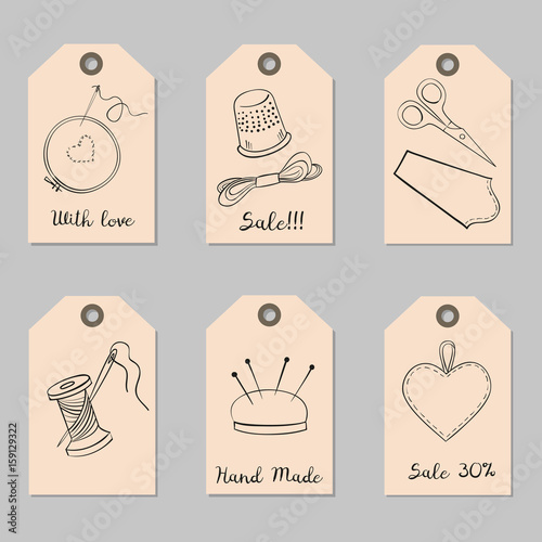 Set of tags with handmade icons.