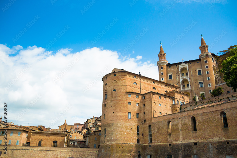 View of medieval castle in Urbino, Italy