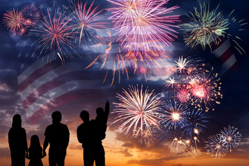 Fireworks and flag of America