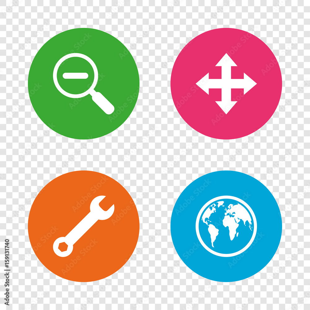 Magnifier glass and globe signs. Fullscreen. Magnifier glass and globe signs. Fullscreen.