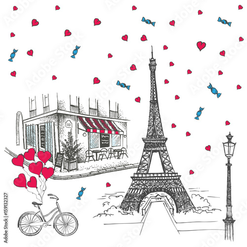 Set of hand drawn French icons  Paris sketch illustration  