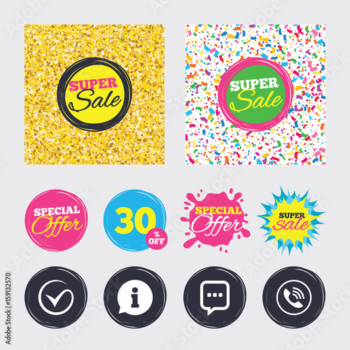 Check or Tick. Phone call and Information sign.