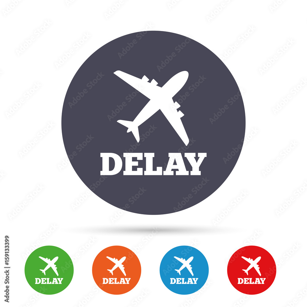 Delayed flight sign icon. Airport delay symbol. Delayed flight sign icon. Airport delay symbol.