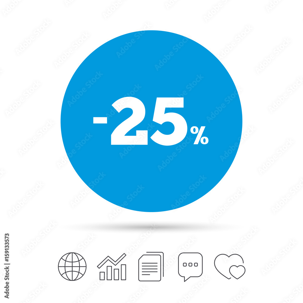25 percent discount sign icon. Sale symbol. 25 percent discount sign icon. Sale symbol.