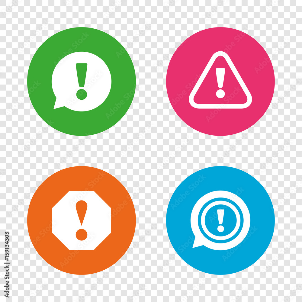 Attention icons. Exclamation speech bubble. Attention icons. Exclamation speech bubble.