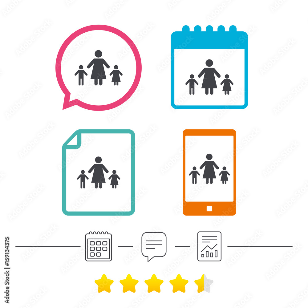 One-parent family with two children sign icon. One-parent family with two children sign icon.