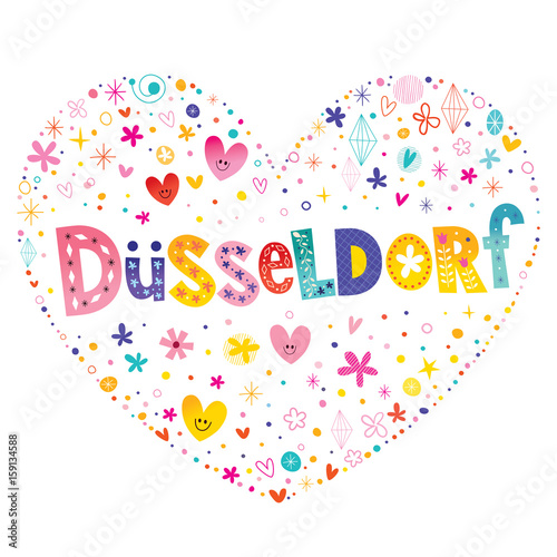 Dusseldorf city in Germany heart shaped type lettering vector design