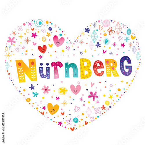 Nurnberg city in Germany heart shaped type lettering vector design