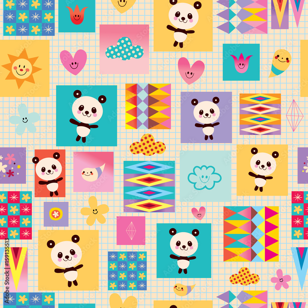 Fototapeta premium panda bears kids seamless pattern