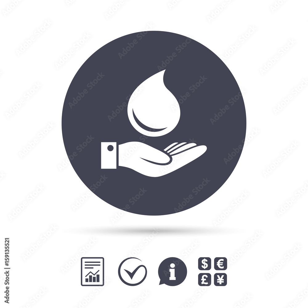 Water drop and hand sign. Save water symbol. Water drop and hand sign. Save water symbol.