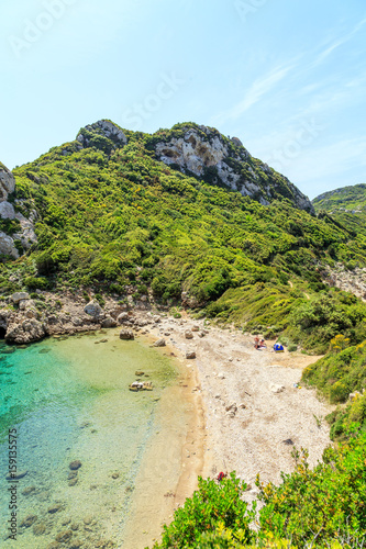 A panorama of Porto Timoni beach in Corfu, Greece
