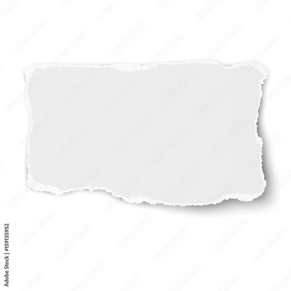 White vector rectangular torn paper tear with soft shadow isolated on white background White vector rectangular torn paper tear with soft shadow isolated on white background