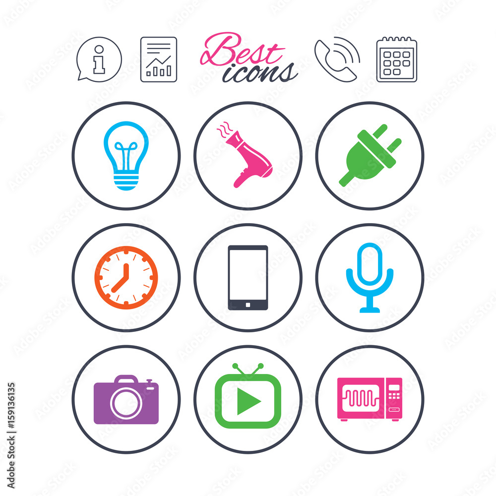 Home appliances, device icons. Electronics sign. Home appliances, device icons. Electronics sign.