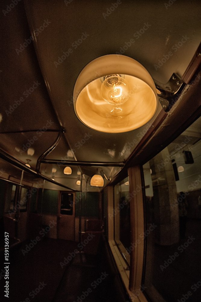 The lantern in Moscow's subway retro train of 1934. June 10, 2017. Moscow. Russia The lantern in Moscow's subway retro train of 1934. June 10, 2017. Moscow. Russia
