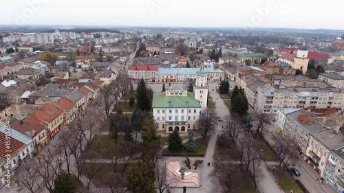 Aerial: Drone Timelaps old city Sambir, Ukraine photo