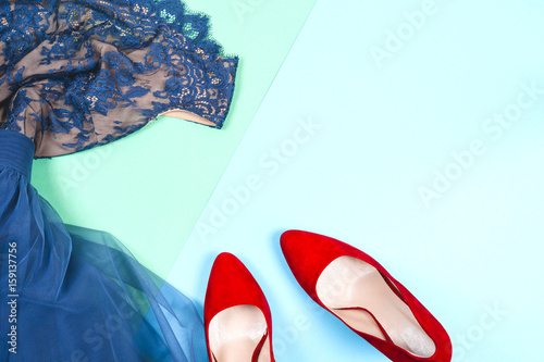 Fashion. Clothes Accessories fashion Set. Female Stylish gumshoes photo