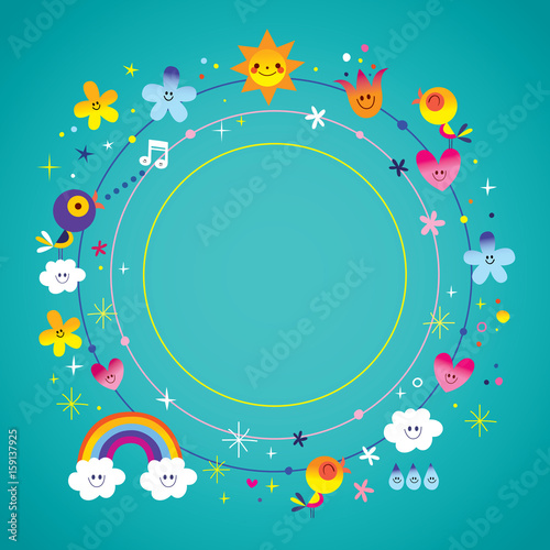 blank banner round frame border with nature design elements