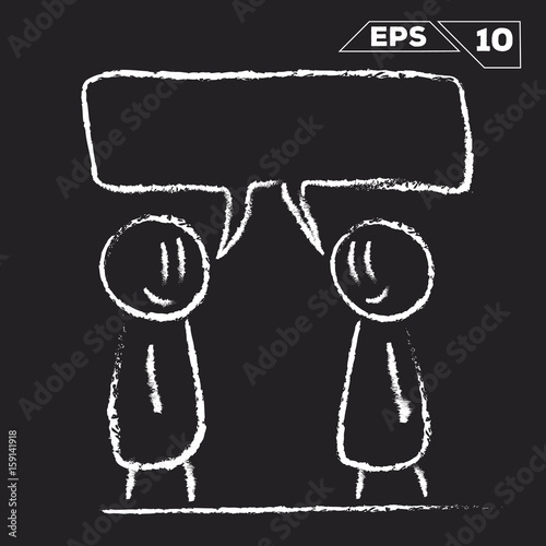 stick figure conversation 2 man with speak bubble isolated on chalkboard