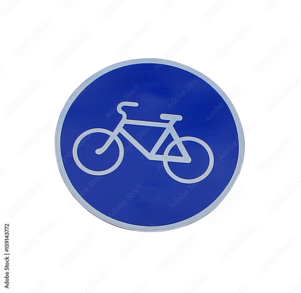 Blue sign for cyclists, isolated on white background, warning Blue sign for cyclists, isolated on white background, warning