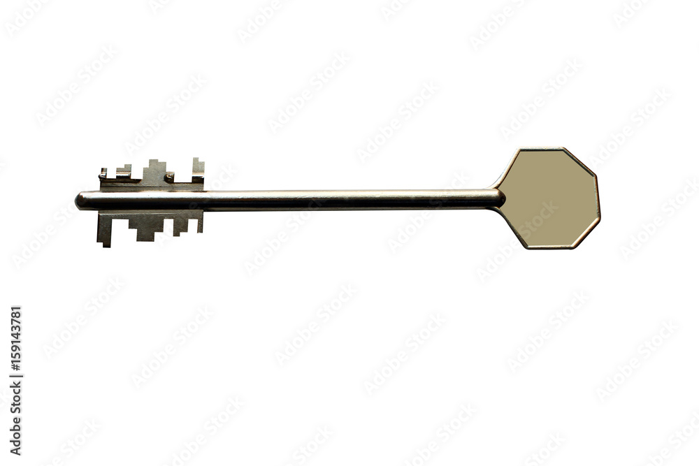 key. Isolated on white background, open door lock. Protect your house by locking the door. key. Isolated on white background, open door lock. Protect your house by locking the door.