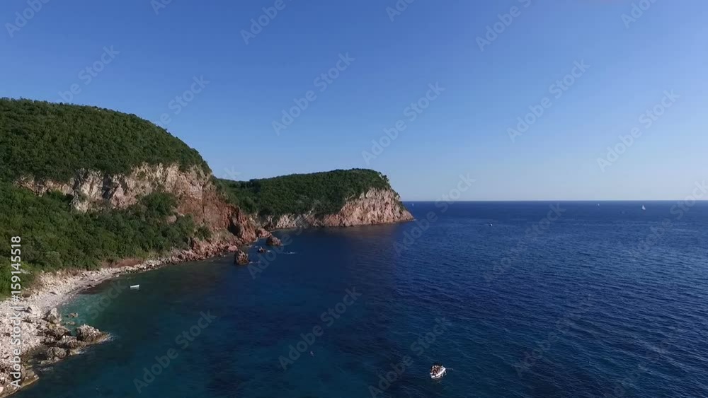 Aerial view coastline with mountains Aerial view coastline with mountains