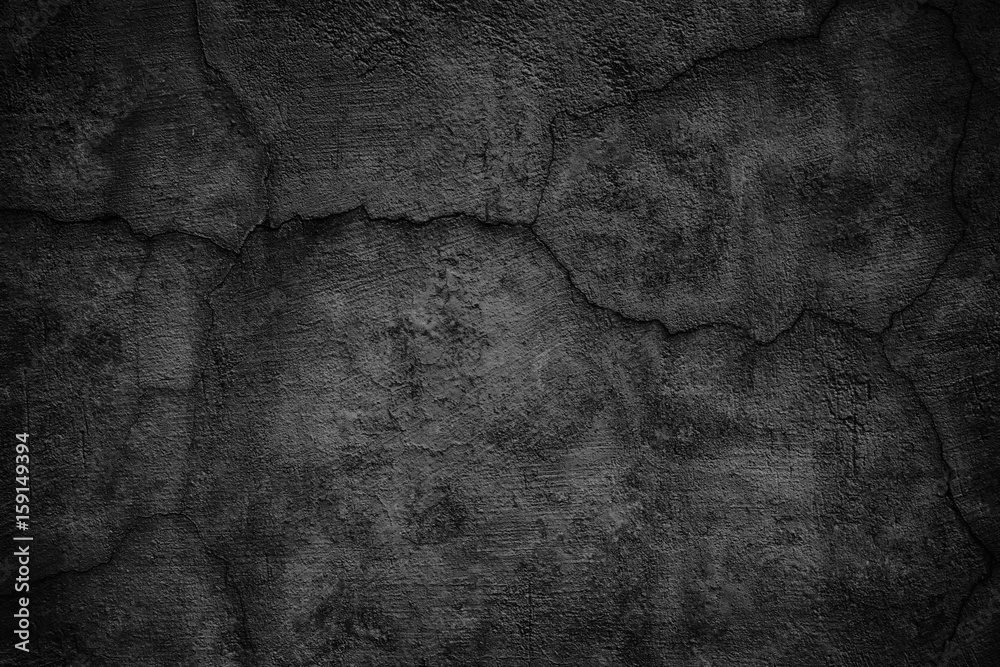 Obraz premium Cracked black concrete wall, gloomy cement texture background