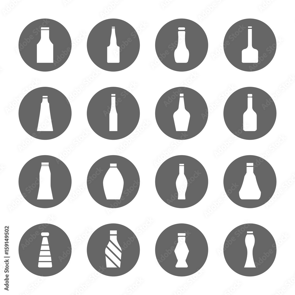 several style of bottle icons set several style of bottle icons set