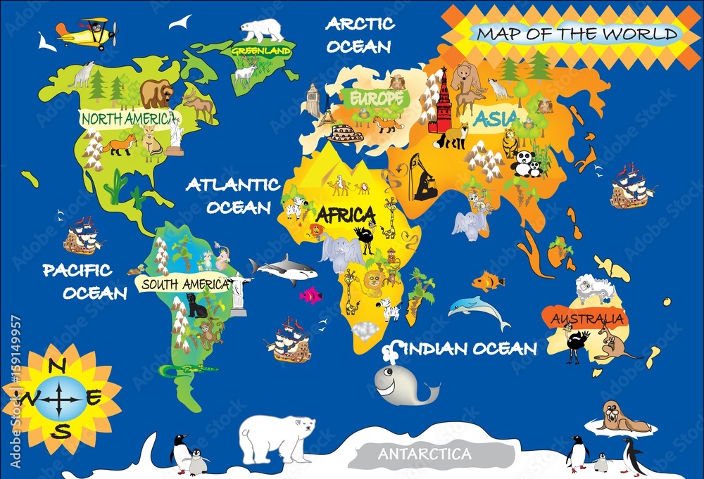 Kids cartoon world MAP Stock Illustration | Adobe Stock