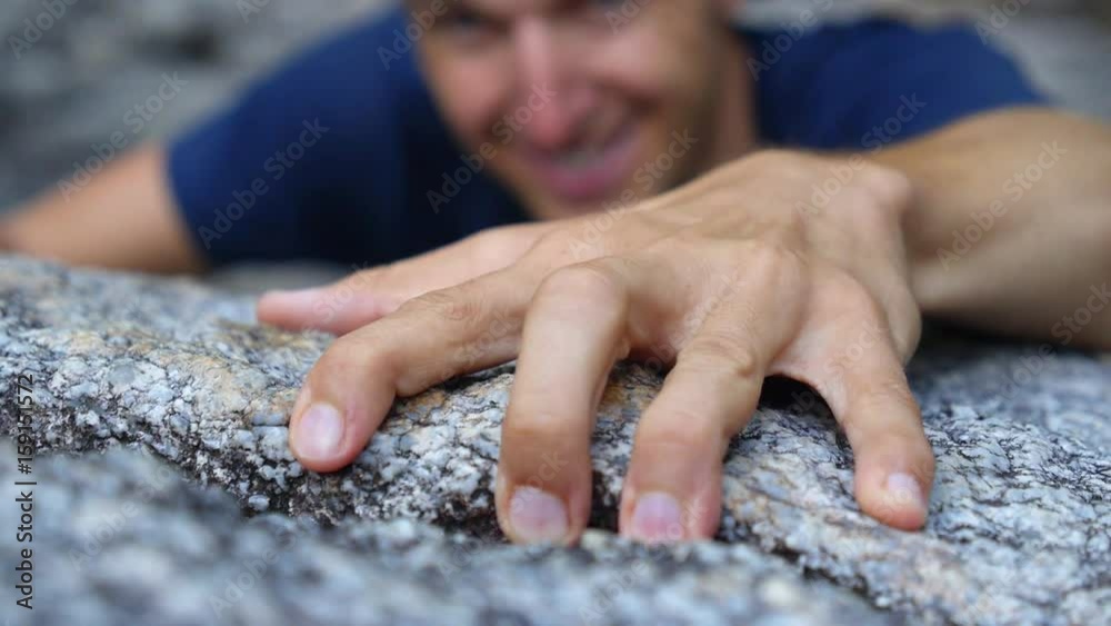 Mountain Climber Man Reaching The Top Doing His Best. Closeup on Hand. HD, 1920x1080. 