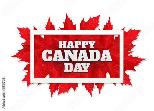Happy Canada Day poster. 1st july. Vector illustration greeting card. Canada Maple leaves on white background