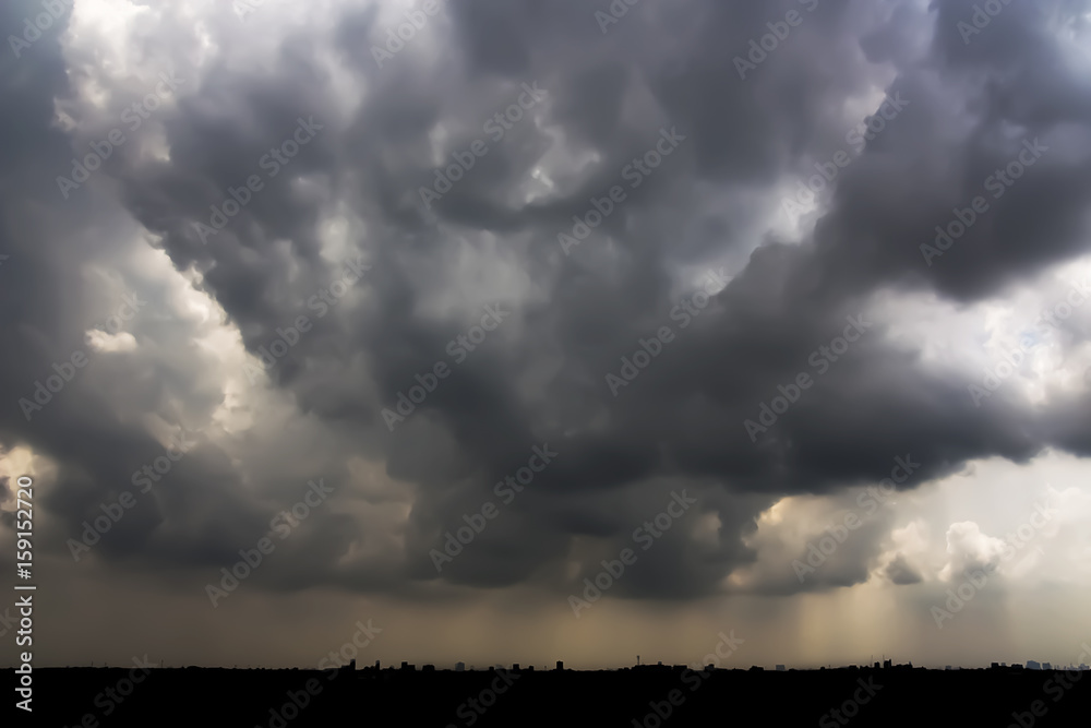 Dramatic view of Heavy Storm cloud and Dark sky Background.