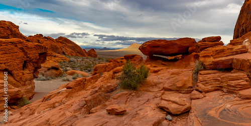 Photography Desert Mesa with Red Rock Boulder Perched