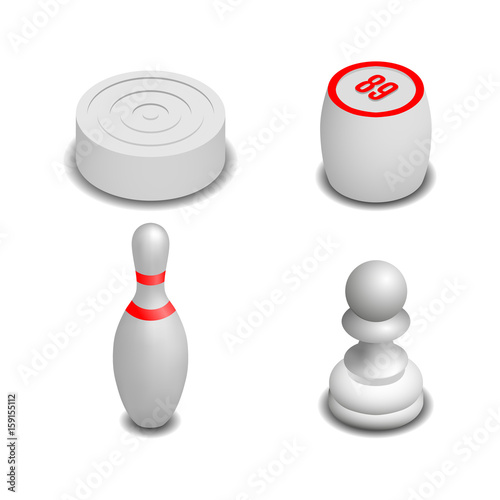 Realistic game icons in isometric style, vector illustration.