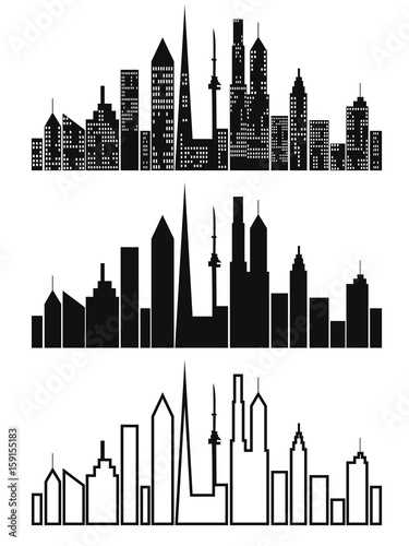 black cityscape icons set