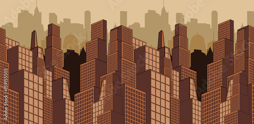 Skyscrapers seamless horizontal vector pattern. City scape. Urban Landscape.