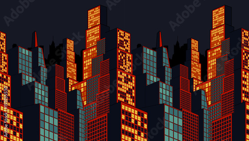 Skyscrapers seamless horizontal vector pattern. City scape. Urban Landscape.