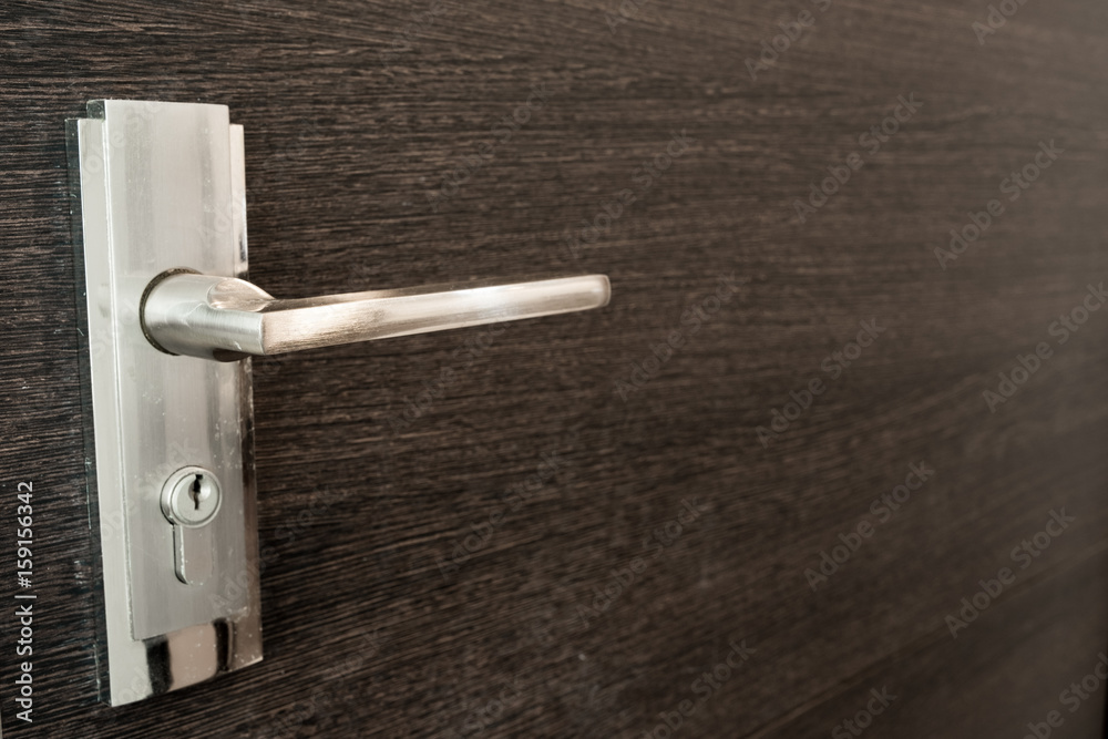 Bronze round ball door knob on wood door Bronze round ball door knob on wood door