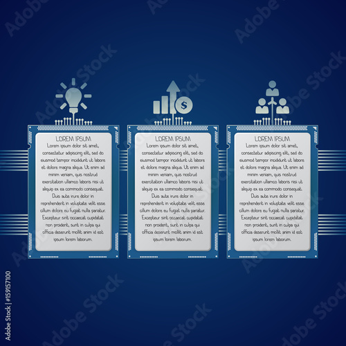 Microchip modern infographic template. Three processor options with icons and text. 3 steps of electronic micro scheme or circuit used for business, data, presentation, web, workflow