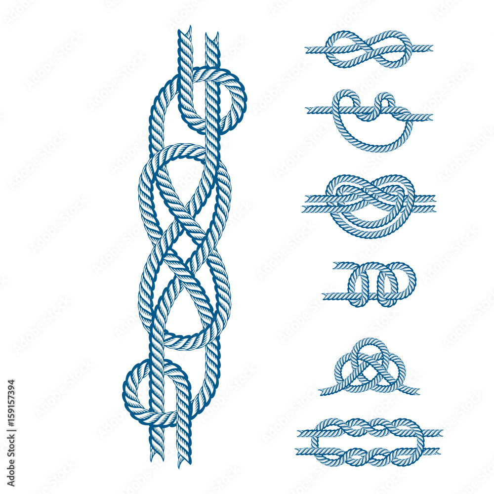 Sea boat rope knots vector illustration isolated marine navy cable ...