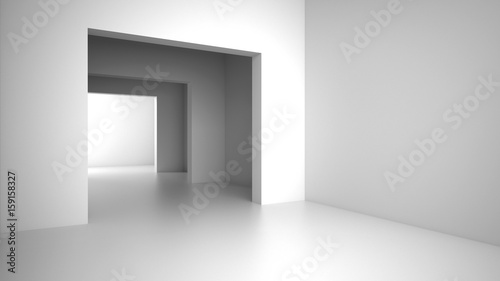 Empty modern interior room with light from entrance. 3D rendering.  