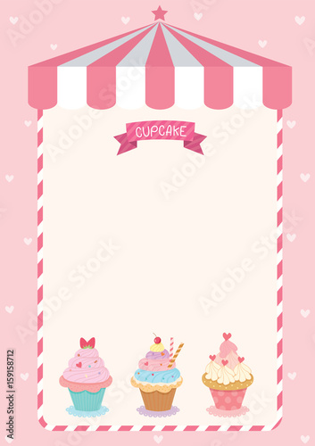 Cute cupcake menu frame template on pink cafe background