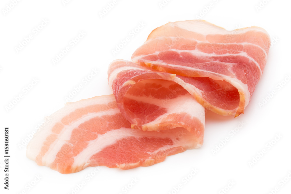 Bacon isolated on white background. Delikatese food. Bacon isolated on white background. Delikatese food.